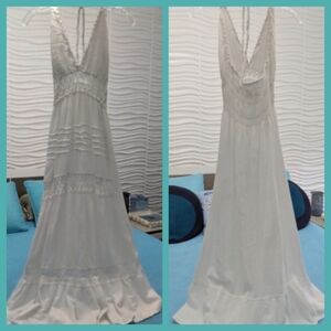 White Halter Beach Dress Boho Maxi Cover-up White Feminine Medium Elegant Resort